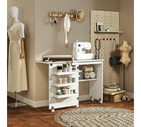 Folding Sewing Table Rolling Craft Table with Drop Leaf Wheels White HOMCOM White One Size