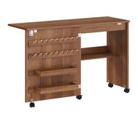 HOMCOM Folding Sewing Table, Rolling Craft Table with Storage compartments, Shelf and Lockable Casters for Small Spaces, Brown