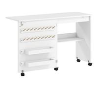 HOMCOM Folding Sewing Table, Rolling Craft Table with Storage compartments, Shelf and Lockable Casters for Small Spaces, White