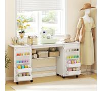 HOMCOM Folding Sewing Table with 2 Magnetic Doors, Storage Shelf, White