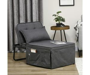 HOMCOM Folding Sleeper Chair Bed with Pillow and Side Pockets - Charcoal grey - Polyester - 1 Seater