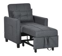 HOMCOM Pull Out Chair Bed, Sleeper Chair with Pillow, Side Pockets, Grey