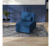 Homcom Folding Sofa Bed Adjustable Single Sleeper W/ Pillow Side Pocket, Blue