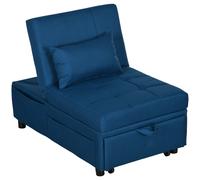 Homcom Folding Sofa Bed Adjustable Single Sleeper W/ Pillow Side Pocket, Blue