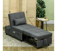 Homcom Folding Sofa Bed Adjustable Single Sleeper W/ Pillow Side Pocket, Grey