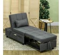 HOMCOM Folding Sofa Bed Adjustable Single Sleeper w/ Pillow Side Pocket, Grey