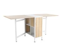 HOMCOM Folding Table Computer Desk with Storage Shelves Oak, White Home Office