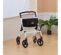 HOMCOM Folding Height-Adjustable Rollator Walker with Storage Bag and Tray - Black and White, White
