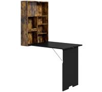 HOMCOM Folding Wall-Mounted Drop-Leaf Table, Convertible Wall Table With Chalkboard and Storage Shelf, Rustic Brown