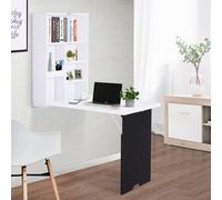HOMCOM Folding Wall-Mounted Drop-Leaf Table w/Chalkboard Shelf Multi-Function in White HOMCOM White