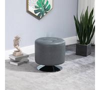 Homcom Foot Stool Round Pu Ottoman With Thick Padding And Solid Steel Base In Grey