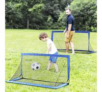 HOMCOM Set of 2 Football Goal Net 6 x 3 ft Foldable Outdoor Sport Training Teens Adults Football with Carrying Bag Blue