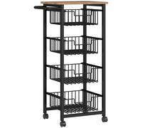 HOMCOM Four Basket Mobile Kitchen Island, with Brakes - Oak/Black
