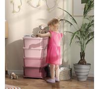 Homcom Four-Tier Kids Storage Boxes, Plastic Storage Units With Four Drawers, Pink