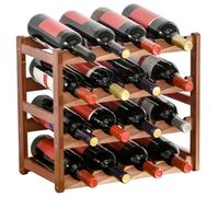 HOMCOM Free Standing Bamboo Wine Rack with 16 Bottles Holder Brown | 4-tier Water Bottle Organiser, Display Shelf for Countertop, Home Bar