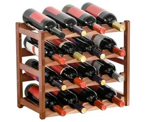 HOMCOM Free Standing Bamboo Wine Rack with 16 Bottles Holder Brown | 4-tier Water Bottle Organiser, Display Shelf for Countertop, Home Bar