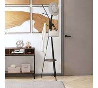 HOMCOM 180cm Free Standing Coat Rack Metal Shelf Holder Stand Hat Hanger Brown, Black