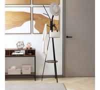HOMCOM 180cm Free Standing Coat Rack Metal Shelf Holder Stand Hat Hanger Brown, Black