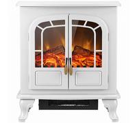 HOMCOM Freestanding Electric Fireplace Stove Heater with LED Fire Flame Effect White