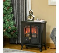 HOMCOM Electric Fireplace Stove Heater with LED Fire Flame Effect, Double Door, Freestanding & Portable with Overheat Protection, 1000W/2000W, Black