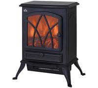 HOMCOM Free Standing Electric Fireplace Stove with Fan and Log Burning Flame Effect 2000W / 1000W Room Heater Wood Burner 2 Heat Settings (Black)