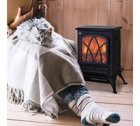 HOMCOM Free Standing Electric Fireplace Stove with Fan and Log Burning Flame Effect 2000W / 1000W Room Heater Wood Burner 2 Heat Settings (Black)