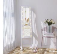 HOMCOM Free Standing LED Mirrored Jewelry Cabinet Armoire Floor Organiser WHITE