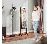 HOMCOM Freestanding LED Mirrored Jewelry Cabinet Rustic Brown, Brown