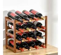 Homcom Free Standing Wine Rack 16 Bottle Holders, Bamboo Display Shelf, Brown