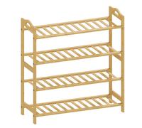 HOMCOM Freestanding Bamboo Shoe Rack, 4-Tier Shoe Shelf Stand for Hallway, Living Room, Bedroom, Natural Wood Finish