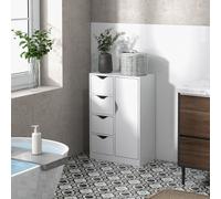 Homcom Freestanding Bathroom Cabinet With 4 Drawers And Door Cupboard White