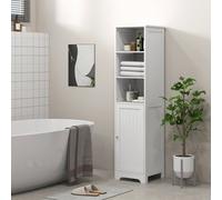 HOMCOM Freestanding Bathroom Tall Cabinet with Adjustable Shelf, White, White