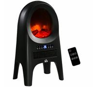 HOMCOM Freestanding Ceramic Space Heater w/ Flame Effect 3 Heat Settings, Black