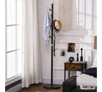 HOMCOM Coat Rack, Freestanding Coat Stand with 6 Hooks and Bamboo Frame for Entryway, Hallway, Bedroom, Living Room, Walnut