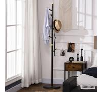 HOMCOM Freestanding Coat Rack Stand Coat Hanger with 6 Hooks in Brown HOMCOM Brown