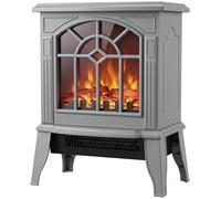 HOMCOM Freestanding Electric Fireplace, Electric Log Burner w/ LED Flame Effect, Overheating Safety System, 1000W/2000W, Grey