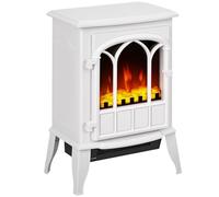 HOMCOM 1kW-2kW Free-Standing Electric Fireplace Heater with LED Flames and Overheat Safety - White, White