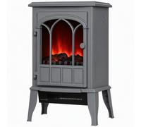 HOMCOM Freestanding Electric Fireplace, Electric Log Burner with LED Flame Effect, Overheating Safety System, 1000W/2000W Grey