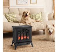 Homcom Freestanding Electric Fireplace Heater W/ Led Flame 1000W/2000W Black