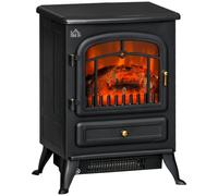 HOMCOM Freestanding Electric Fireplace Indoor Heater 1000/2000W in Black | Indoor Use, Log, Wood Burning Effect Flame, Portable Fireplace Stove