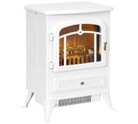 HOMCOM Freestanding Electric Fireplace Indoor Heater Glass View Log Wood Burning Effect Flame Portable Fireplace Stove 950/1850W White