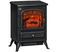HOMCOM Freestanding Electric Fireplace Indoor Heater Glass View Log Wood Burning Effect Flame Portable Fireplace Stove 950/1850W Black
