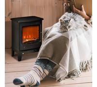 HOMCOM Freestanding Electric Fireplace Stove Heater with Realistic Flame Effect in Black HOMCOM Black
