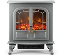 Homcom Free Standing Electric Fireplace Stove Led Fire Flame Effect Grey Grey