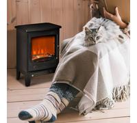 Electric Fireplace Stove Heater with Realistic Flame Effect - Black