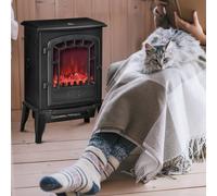 Homcom Freestanding Electric Fireplace Stove W/realistic Flame Effect 1000W/2000W Black Black