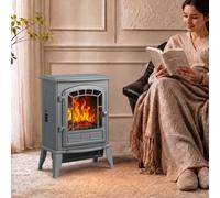 HOMCOM Electric Fireplace Stove Freestanding Log Burner, 1000W/2000W, Grey | Portable Electric Fire Fan Heater with LED Flame Effect, Adjustable Thermostat, Overheat Protection