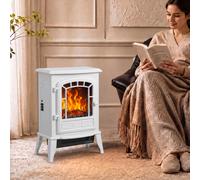 HOMCOM Electric Fireplace Stove, 1000W/2000W, Freestanding Electric Fire with LED Flame Effect, Adjustable Thermostat, White