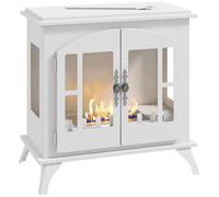 HOMCOM Freestanding Ethanol Fireplace Stove, Bioethanol Fire with Stainless Steel Flame Snuffer, 0.9L Tank, 3 Hours Burning Time for Indoor, White