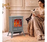 Homcom Freestanding Fireplace Flame Effect Electric Heater Log Burning Grey Grey